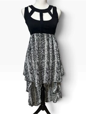 Reverse Black and White Cutout High-Low Dress